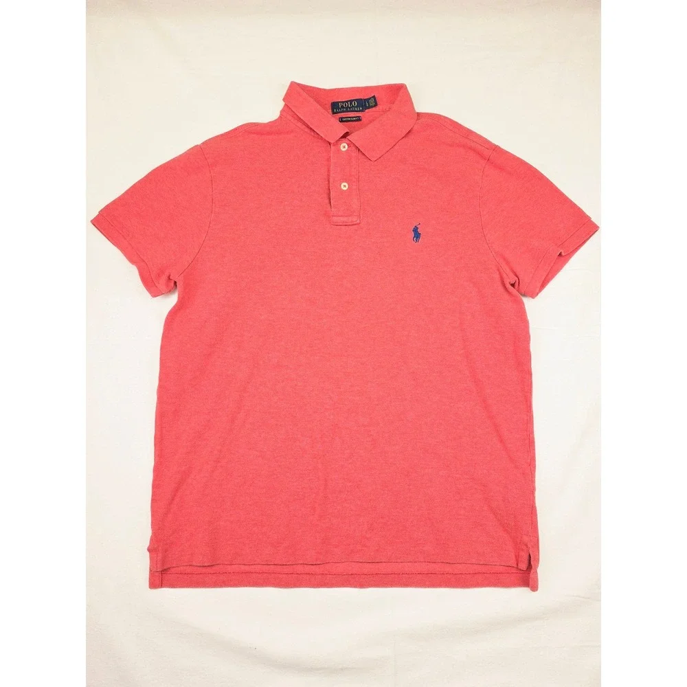 Polo Ralph Lauren Polo Shirt Mens LG Red Custom Slim Fit‎ Short Sleeve Cotton